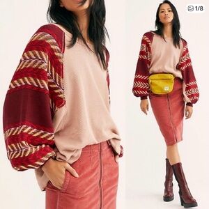 We The Free People Rainbow Dreams Pullover Waffle Knit Medium Pink